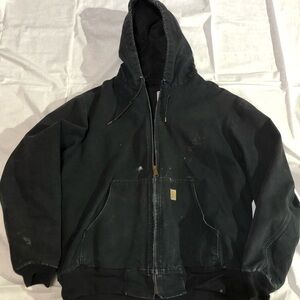 SOLD! Vintage Carhartt USA Union Made Black Distressed Hooded Coat Jacket XL